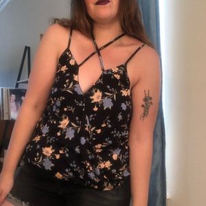 American eagle strappy floral surplice tank